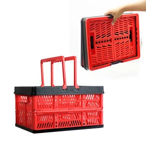 Vegetable Plastic Collapsible Gift Laundry Shopping Folding Storage Bike Basket With Handles