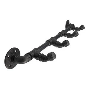 Wall Mounted Industrial Pipe Coat Rack Heavy Duty Rustic Iron DIY Style Black Finish for Entryway with Mounting Hardware