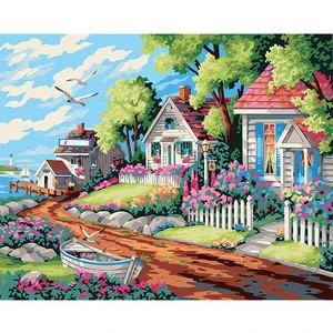 Warm Spring garden house landscapes oil painting kit by numbers 3d painting embroidery cross stitch