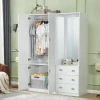 White MDF OEM Mirror Wardrobe Solid Wood Wooden Closet Storage Drawer Cardboard Wardrobe Bedroom Furniture with Mirror