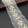 White/Black Pearls Lace Trim,Handmade DIY decorations Beaded Ornament Sew On Bridal Lace Trimmings