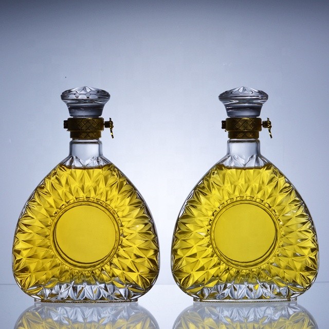 wholesale 500ml ice flowers XO brandy glass wine bottle with glass cap