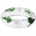 Wholesale Custom Handmade Multicolor  Lucite Resin Dried Flower Plant Womens Bracelet Cuff Bangle