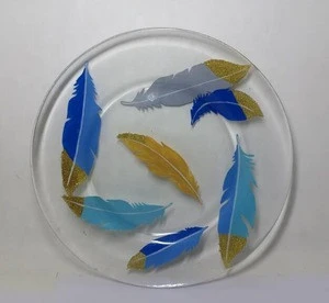 wholesale custom logo hand made clear hand painted colored glass dessert plates