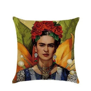 wholesale customized new trendy plain linen frida kahlo cushion cover