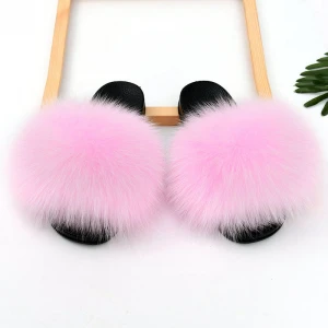 Wholesale fashion ladies furry real fox fur slippers fur slippers for women fur slides