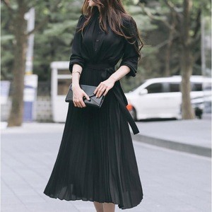 Wholesale in Stock New Fashion Korean Pleated Long Dress
