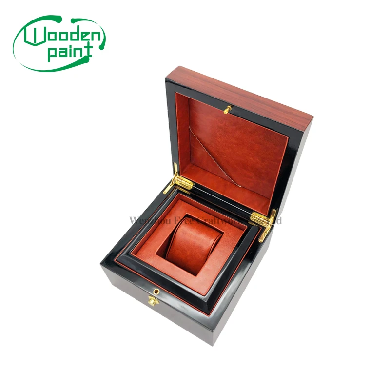 Wholesale Luxury single wooden watch packaging box Custom logo design red wood varnish watch box display