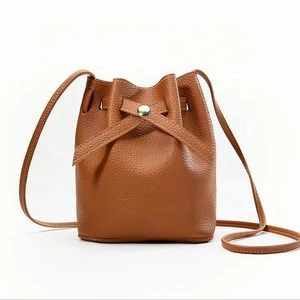 Wholesale Mini PU Leather Ladies Cross Body Shoulder Small Purse Handbags Women Fashion String Bucket Bag