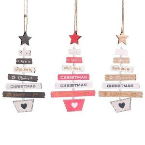 Wholesale Natural Color Hanging Wood Christmas Tree Decoration, Christmas Decoration Supplies