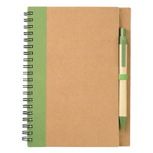 Wholesale Office and School Supplies Imprint Kraft Paper Cover Spiral Notebook with Pen