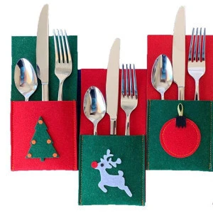 Wholesale Premium Quality Felt Christmas Silverware Holders Pocket Set Cutlery Knives Forks Tableware Decor Bag Storage Covers