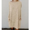 Wholesale price pullover O neck knitted dress splicing long sleeve knitted dress
