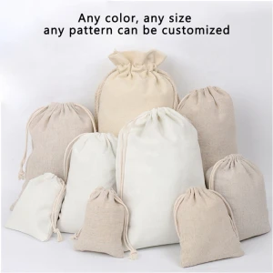 Wholesale White Small Custom Printed Logo Canvas Tote Bag Blank Gift Eco Cotton Plain Canvas Drawstring Bag