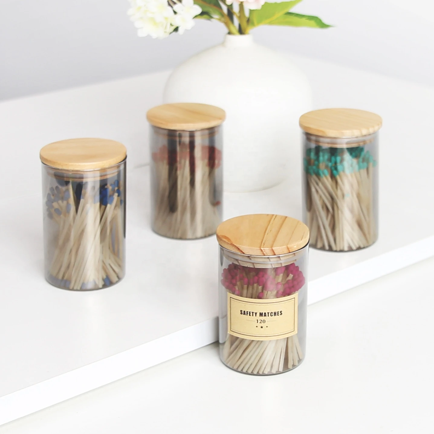 Wholesale Wooden Matches Candle Matches Glass Storage Container Long Matchsticks