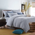 wholesale yarn dyed chequer organic 100% Cotton printed bedsheet set with duvet cover