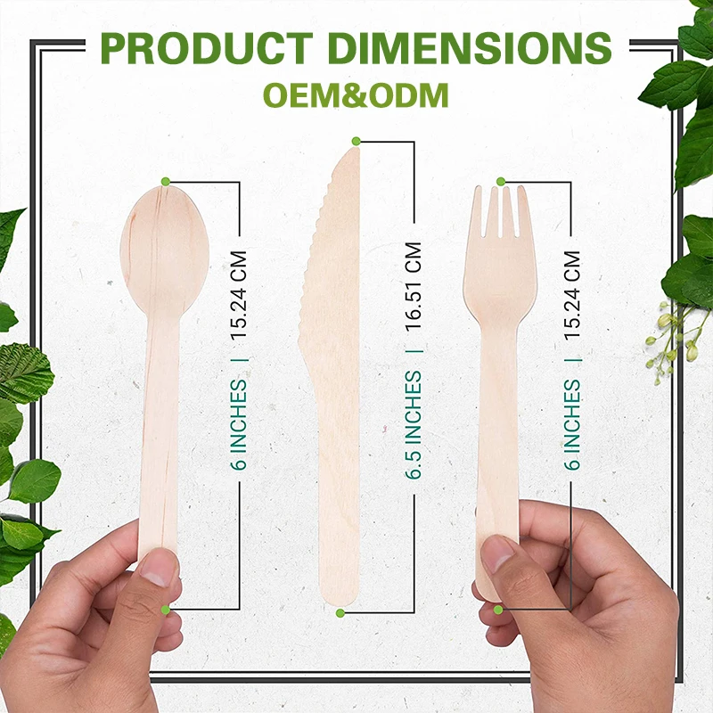 Winning Disposable Bamboo/Wooden Utensil Fork Spoon Knife Set Wood Compostable Cutlery