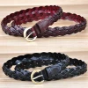 women 2cm cowhide bonded leather braided belt women handmade weave belt genuine leather knit belt