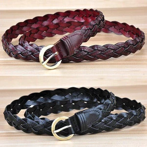 women 2cm cowhide bonded leather braided belt women handmade weave belt genuine leather knit belt