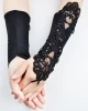 Women Formal Occasions Party Fingerless Elegant Lace Pure Color Embroidered Bridal  Gloves Black 11 Inch