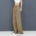 Womens Stylish Design Spring Summer Straight-Leg Trousers Sensual Draping New Arrival Wide-Leg Casual Pants Mid-High Loose