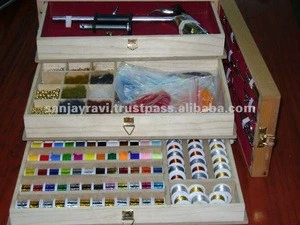 Wooden Fly Tying Tackle Kit Box with drawers