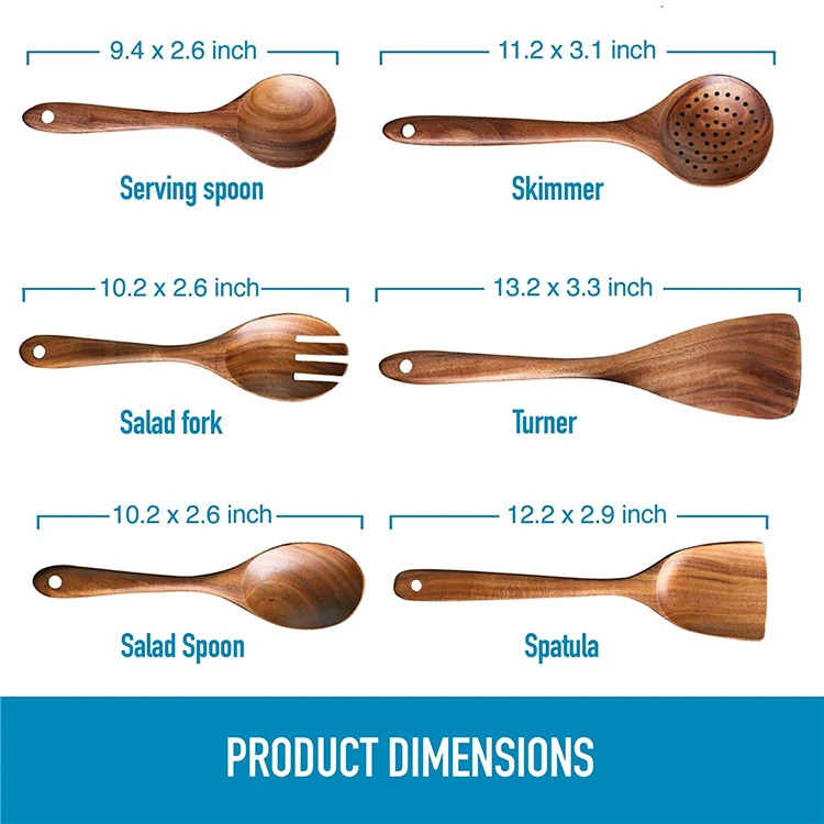 Wooden Utensils For Cooking - Non-Stick Soft Comfortable Grip Wooden Cooking Utensils - Smooth Finish Teak Wooden Spoon Sets
