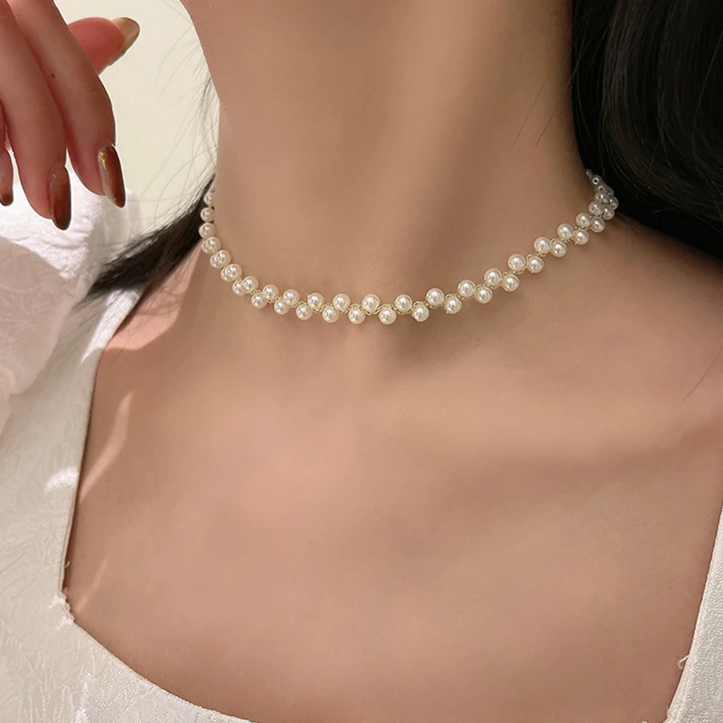 XL61723 Fashion design 316L stainless steel women jewelry pearl choker necklaces