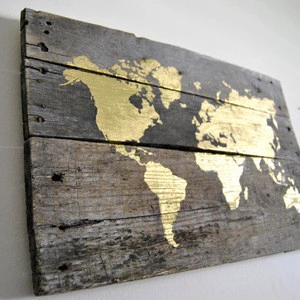 Yellow world map Abstract wood art decor print Wall craft and gift