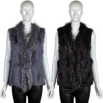 YR589 Tongxiang YRFUR Hand knit Genuine Rabbit Raccoon Fur Waistcoat for Women