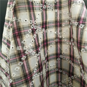 YS1807 HOT SALE 100% POLYESTER CHECK WITH EYELEY EMBROIDERY FABRIC COTTON