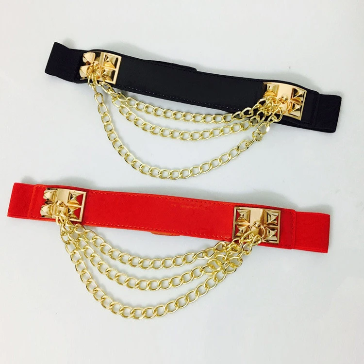 ZH1931A Lady fashion leather dress belt with metal chain tassel belt