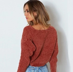 zm30652c Autumn and winter 2018 Europe loose pullover knitted base sweater lady V-neck  solid color large size short sweater