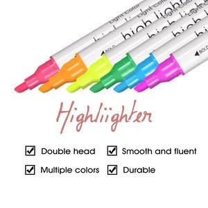 ZSCM Hot selling  12pcs/box soft multi color double-sided highlighter marker pen
