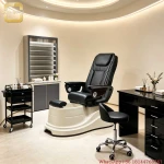 Luxury Black PU Pedicure Spa Chair With Tub Reclining Foot Spa Chair Beauty Salon Pedicure Station For Nail Salon