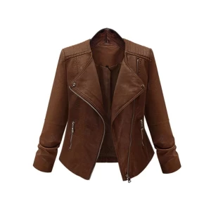 Mens Leather Jacket Slim Fit Stand Collar PU Motorcycle Jacket