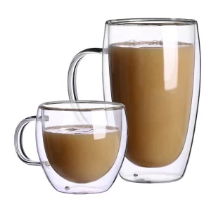 Wholesale 170ml/350ml/450ml Heat Resistant Borosilicate Glass Double Wall Glass Coffee Cup With Lid