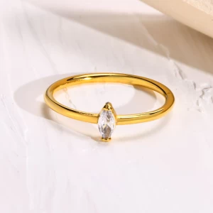 Bulk Sale Stainless Steel Rings 18K Gold Plated Cubic Zirconia Thin Ring