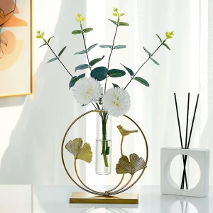 Table glass planter hydroponic vase Customized glass vase with metal holder for home decoration