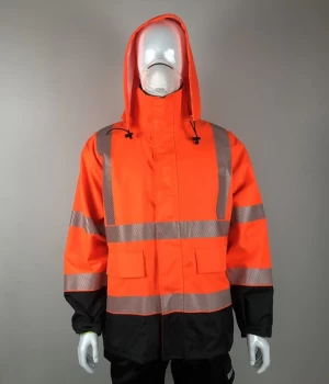 Hi Vis Orange Contrast Black Raincoat (HEJKT014 OPTION2)