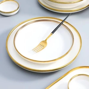 White Porcelain Tableware with Gold Edge