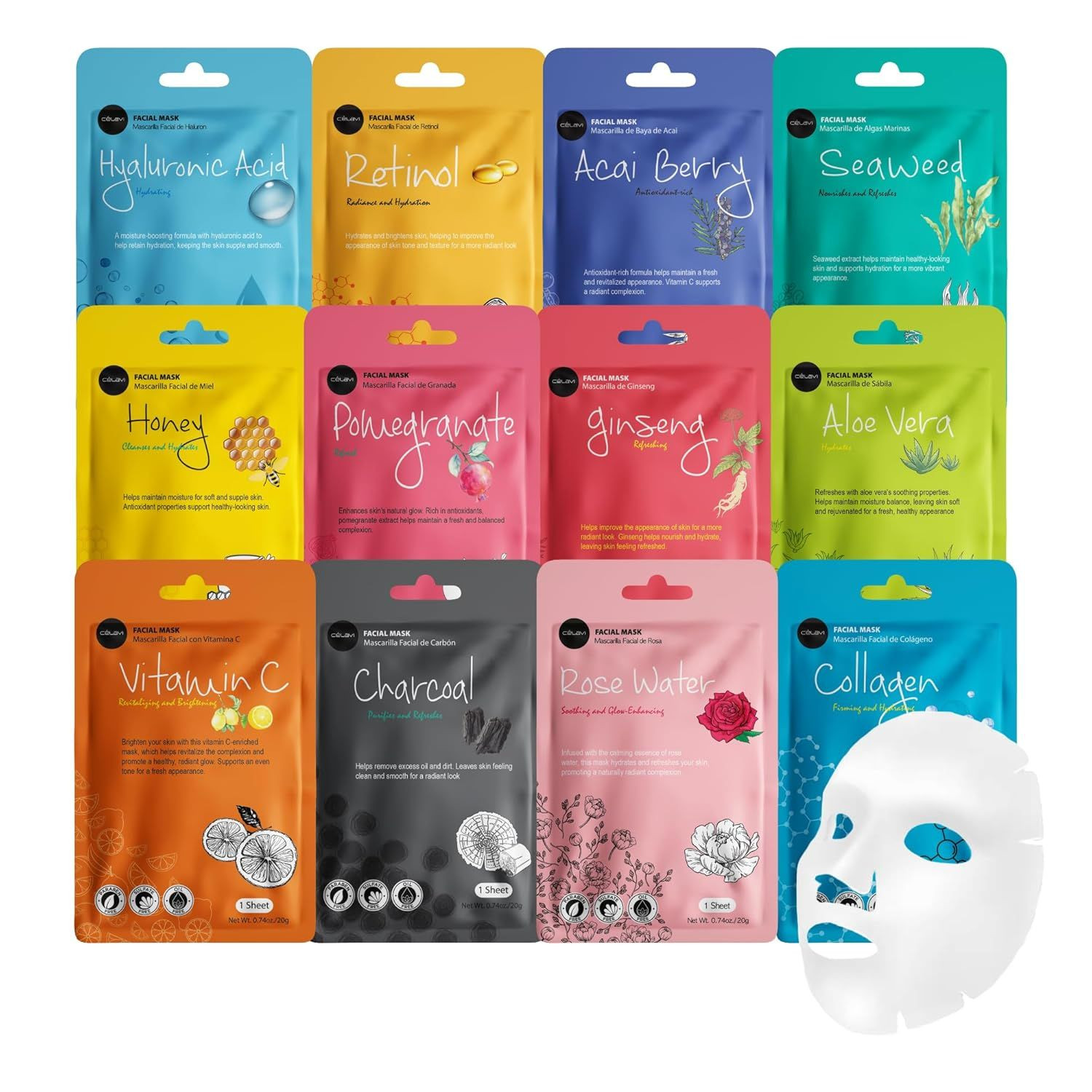 Buy Celavi Face Mask Set – Korean Beauty Essence Facial Sheet Masks ...