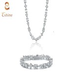 Multi Shape Cubic Zirconia Statement Tennis Chain Necklace & Bracelet Jewelry Set