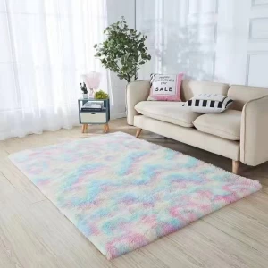 Soft Faux Fur 30*45inch Polyester Area Rugs With Rainbow Design