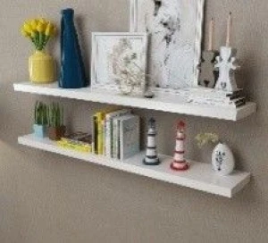 vidaXL Wall Shelf Set of 2 White MDF 47.2 in wide Wall mounting