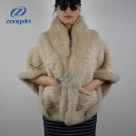 100% Real Rabbit Fur shawl with fox fur collar