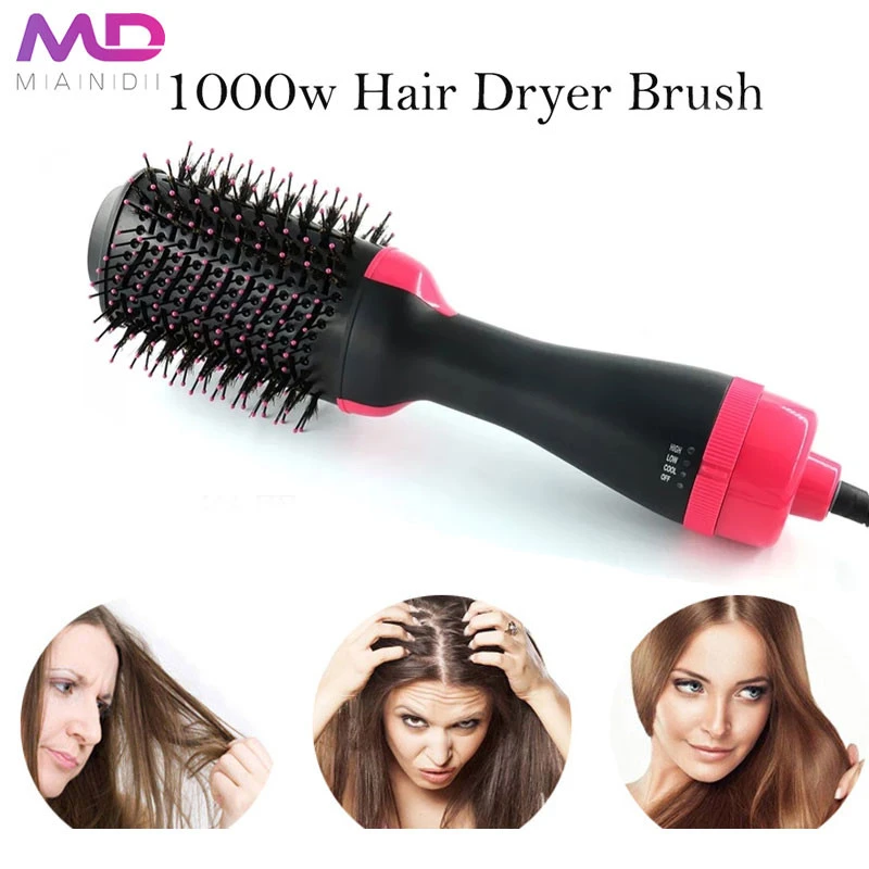 1000W Hair Dryer Hot Air Brush Styler One Step Electric Straightening Hair Curler Comb