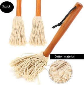 12&quot; BBQ Basting Mops for Roasting or Grilling  Apply Barbeque Sauce Marinade Cotton Fiber Head and Natural Hardwood handle