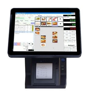 15 inch pos dual touch screen all in one point of sale display double monitor pos integrate 58mm thermal printer