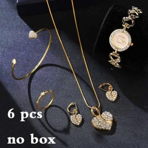 17KM Luxury watch jewelry Set Women Crystal Bracelet Stud Earring Necklace Set Ladies Watch Casual Quartz Watch